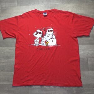 Peanuts Snoopy Chillin Gildan Shirt Men's Size 3XL Red Christmas